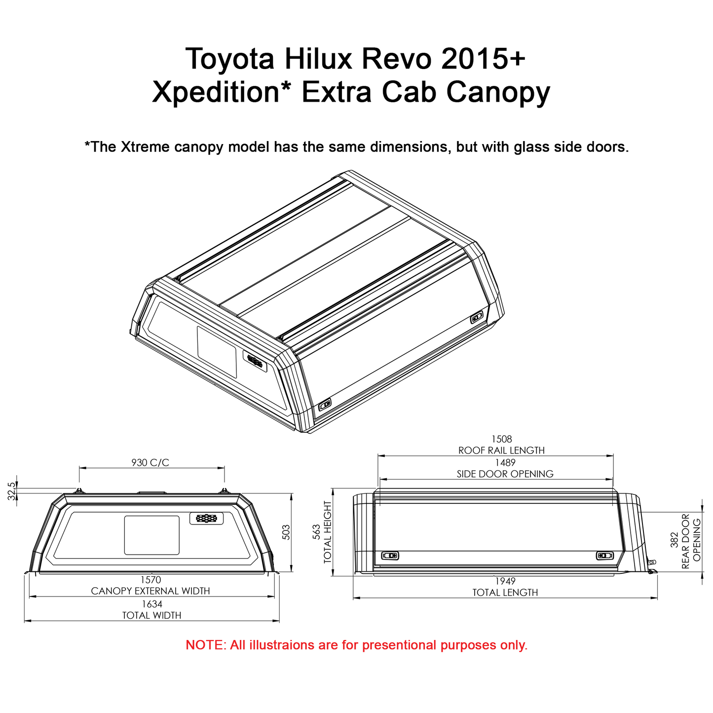 Hilux Revo 2015 to 2025 Extra Cab Xpedition CapRax Canopy by Rhinoman