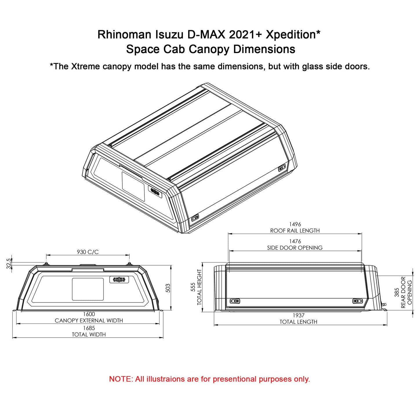 Isuzu D-Max Space Cab 2021+ Xpedition CapRax Canopy by Rhinoman