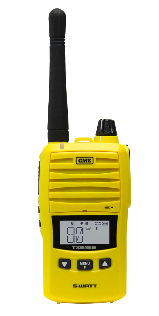 GME TX6165XY 5/1 Watt IP67 UHF CB Handheld Radio - Yellow
