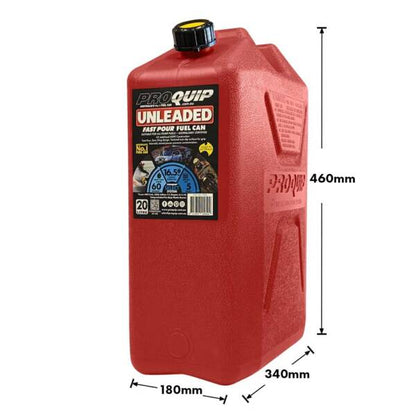 20L Plastic Fast Pour Fuel Can – Unleaded Red Jerry Can