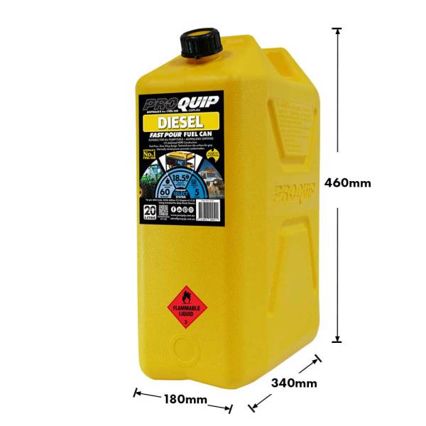 20L Plastic Fast Pour Fuel Can – Diesel Yellow Jerry Can
