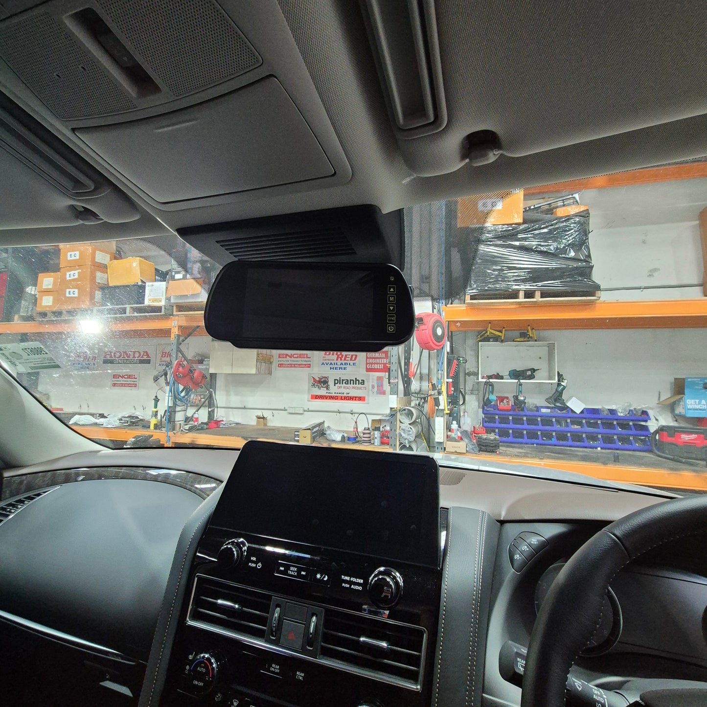 2‑Channel Rear View Mirror Mounted Monitor with Dual Rear Cameras