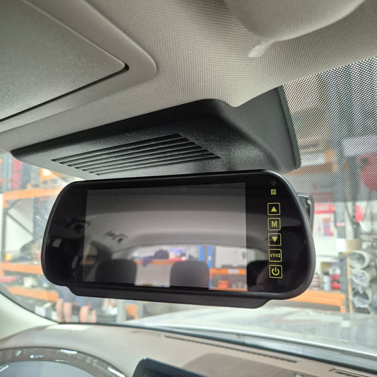 2‑Channel Rear View Mirror Mounted Monitor with Dual Rear Cameras