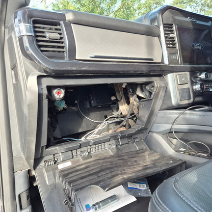 F-350 behind glovebox UHF mount