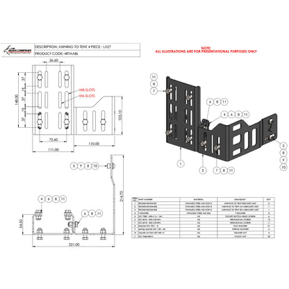Awning To Tent Bracket 4 Piece - LX27