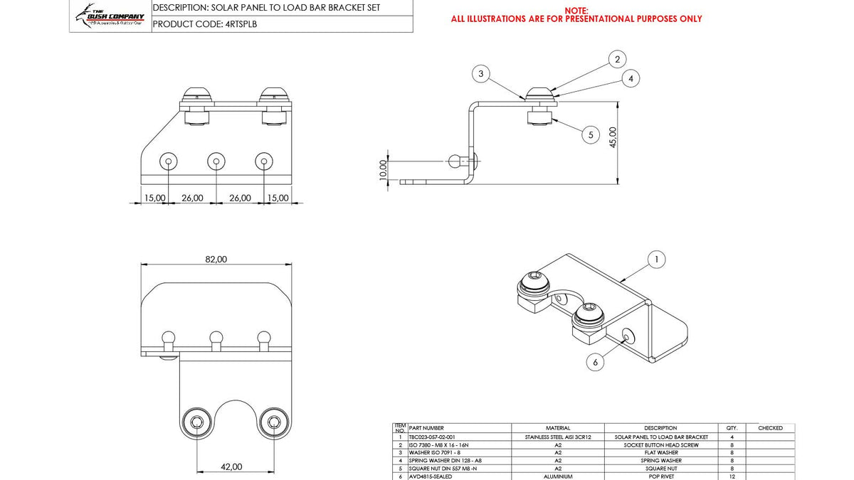 Solar Panel To Load Bar Bracket Set