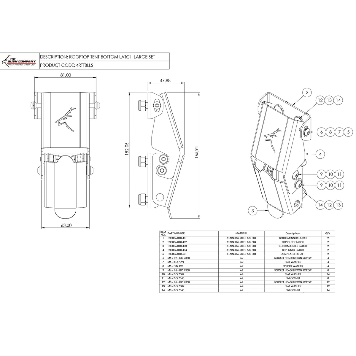 Rooftop Tent Bottom Latch Large Set