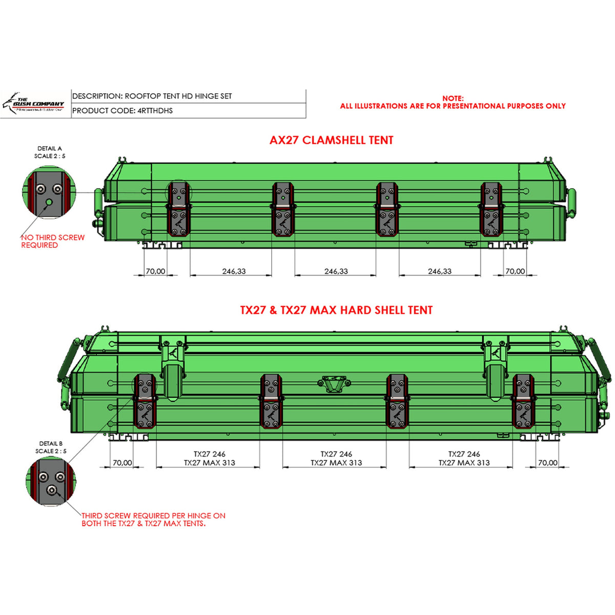 Rooftop Tent HD Hinge Set- Large