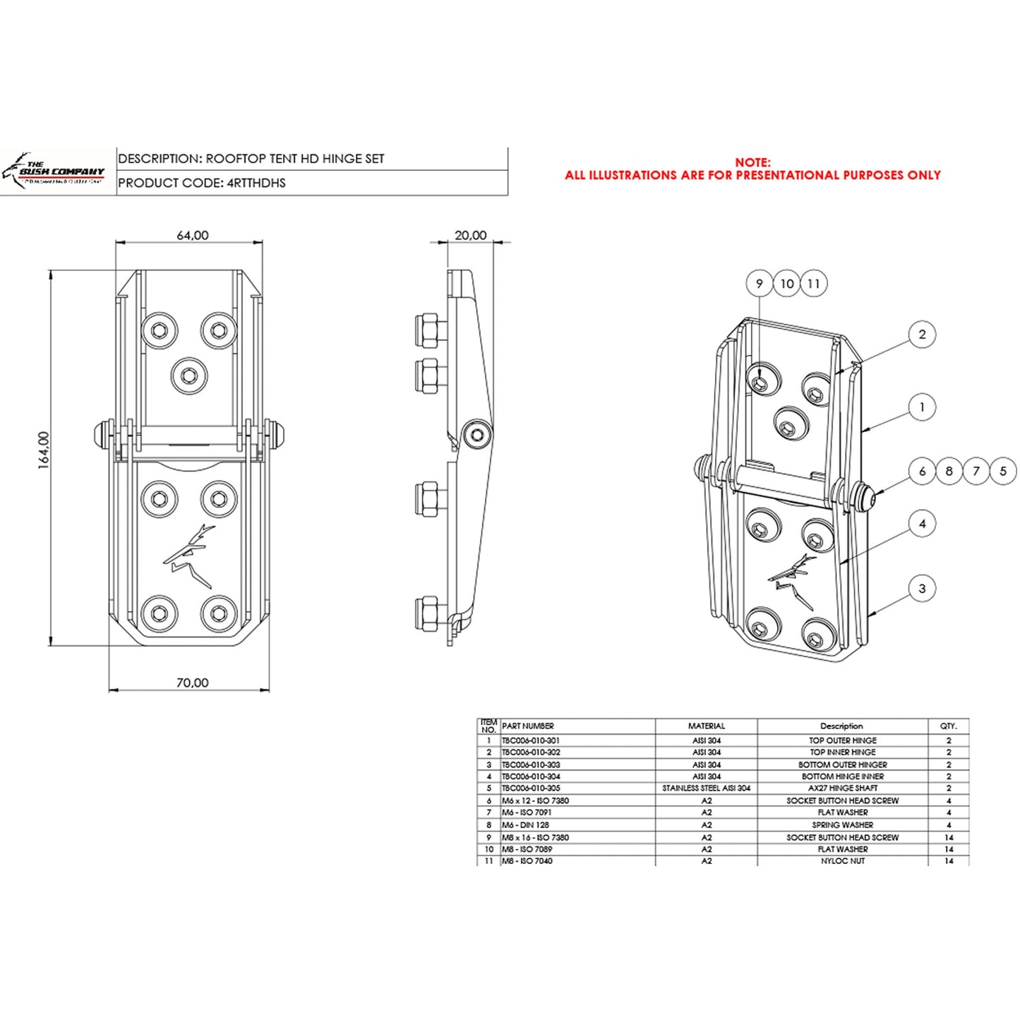 Rooftop Tent HD Hinge Set- Large