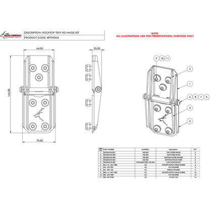 Rooftop Tent HD Hinge Set- Large