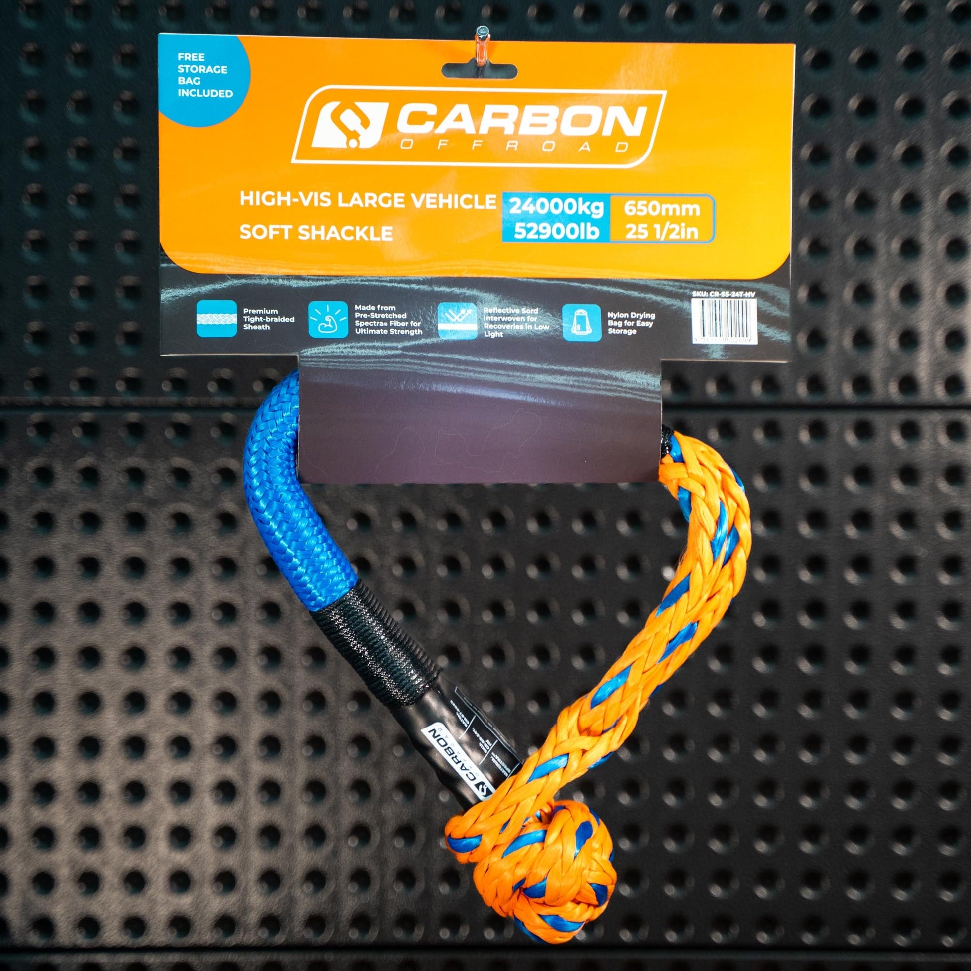 Carbon Large Vehicle High-Vis Soft Shackle - Truck & Heavy Recovery - Retail Packaging