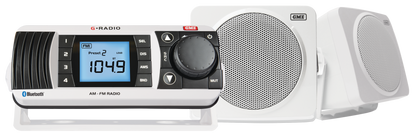 GME GR300BTWEP2 AM/FM IP67 Marine Stereo Entertainment Pack (GR300BTW & S3 Box Speakers) - White