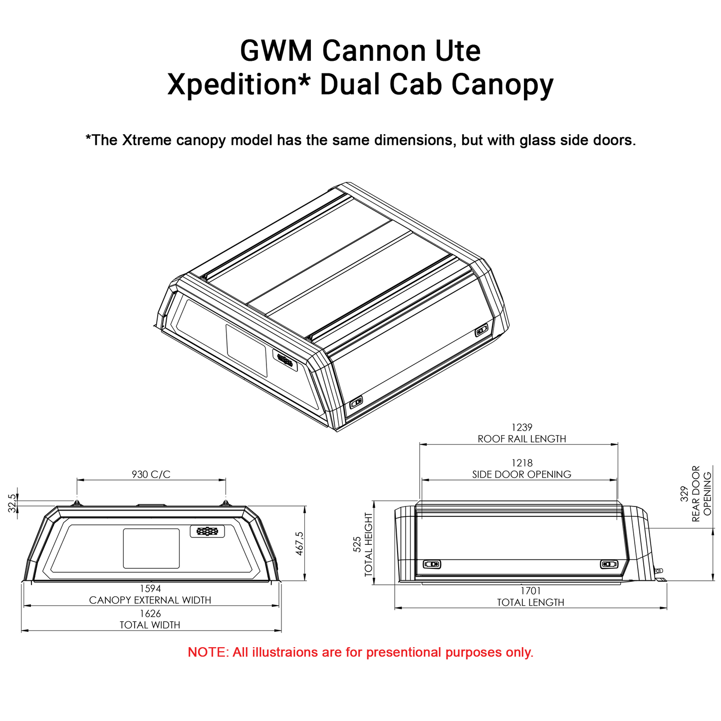 GWM Cannon Dual Cab 2020-2025 Xtreme CapRax Canopy by Rhinoman