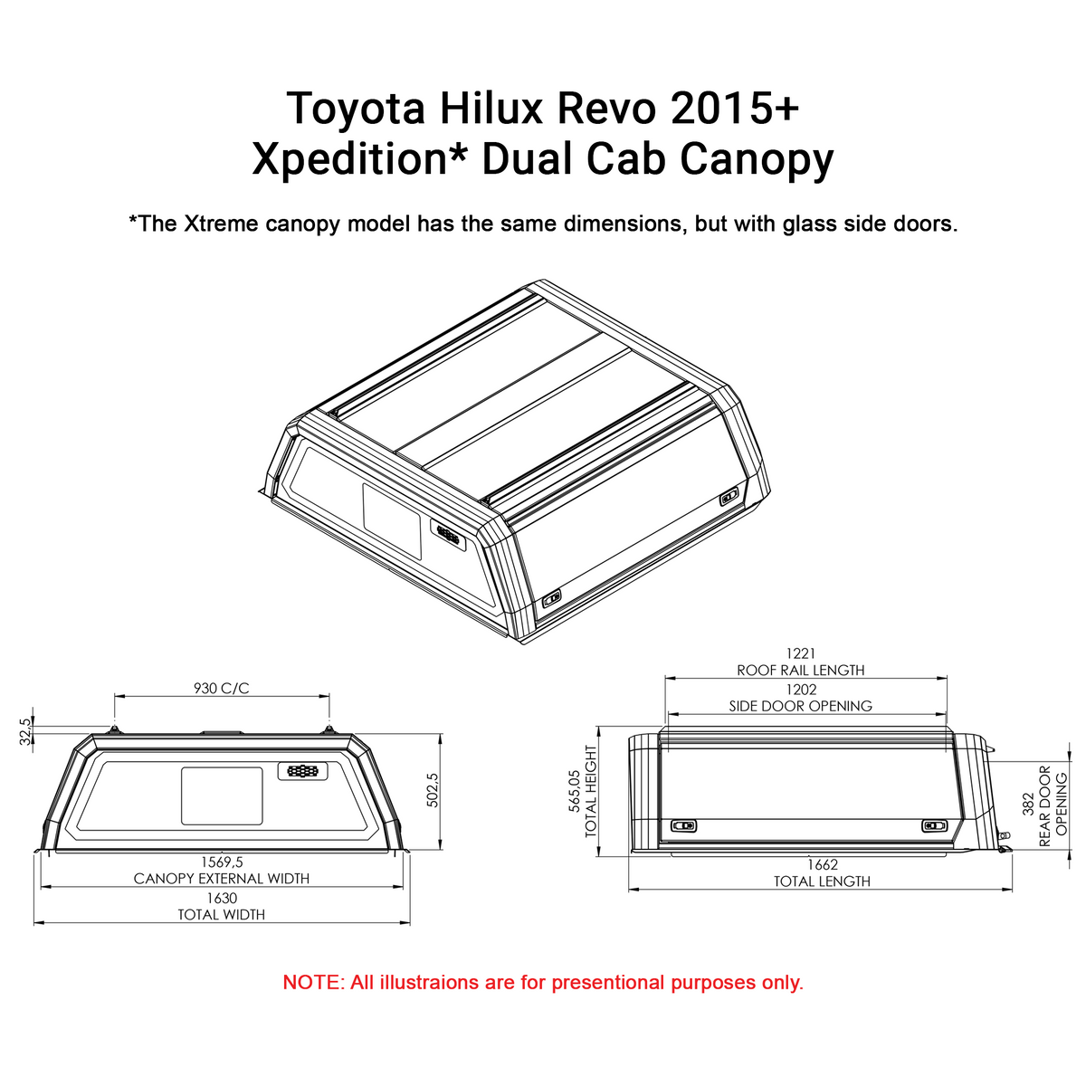 Hilux Revo 2015 to 2025 Dual Cab Xtreme CapRax Canopy by Rhinoman