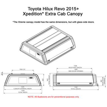 Hilux Revo 2015 to 2025 Extra Cab Xpedition CapRax Canopy by Rhinoman