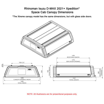 Isuzu D-Max Space Cab 2021+ Xpedition CapRax Canopy by Rhinoman