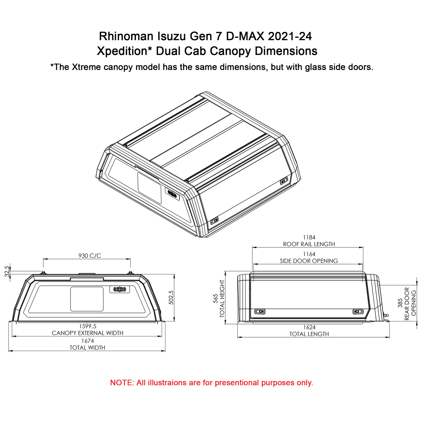 Isuzu D-Max 2021+ Dual Cab Xtreme CapRax Canopy by Rhinoman