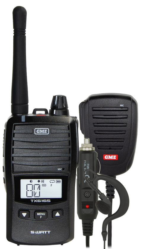 GME TX6165 5/1 Watt UHF CB Handheld Radio including Accessories