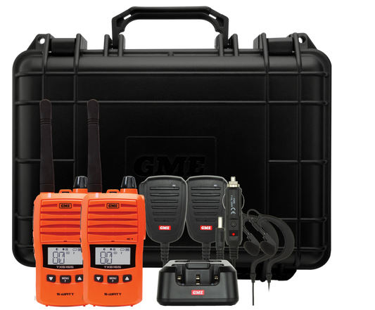 GME TX6165OTP 5/1 Watt UHF CB Handheld Radio including Accessories - Twin Pack - Blaze Orange
