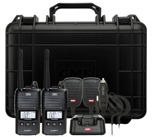 GME TX6165TP 5/1 Watt UHF CB Handheld Radio including Accessories - Twin Pack