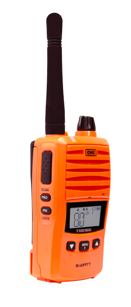 GME TX6165XO 5/1 Watt IP67 UHF CB Handheld Radio - Blaze Orange
