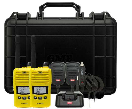GME TX6165YTP 5/1 Watt UHF CB Handheld Radio including Accessories - Twin Pack - Yellow
