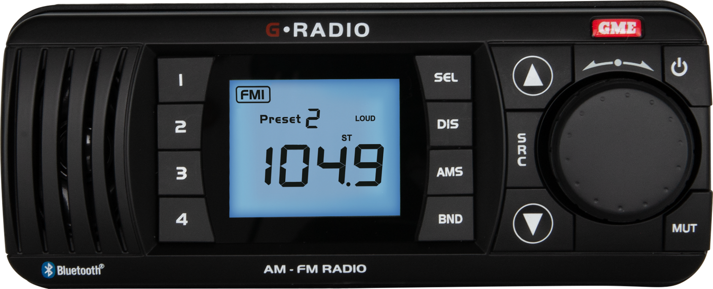 GME GR300BTB AM/FM IP67 Marine Stereo with Bluetooth - Black