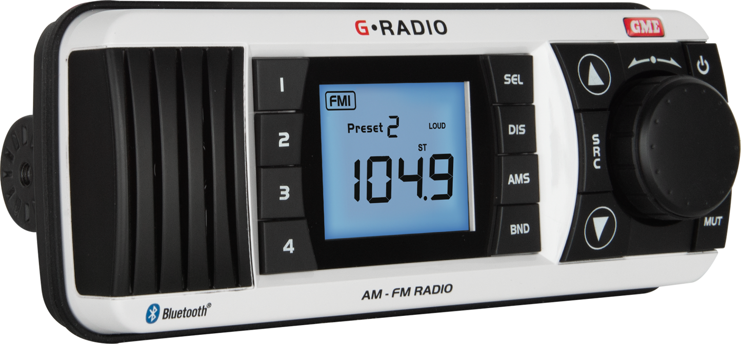 GME GR300BTW AM/FM IP67 Marine Stereo with Bluetooth - White
