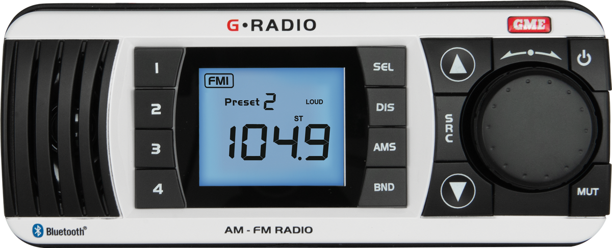 GME GR300BTW AM/FM IP67 Marine Stereo with Bluetooth - White