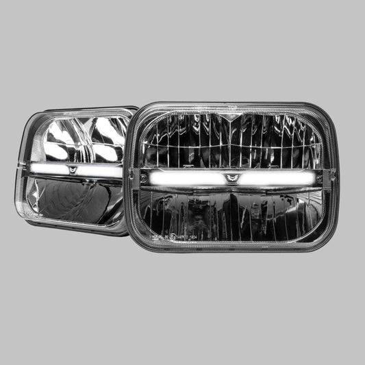 Homage Rectangle 7 x 5 Inch Headlight with DRL & Integrated Indicator (Pair)