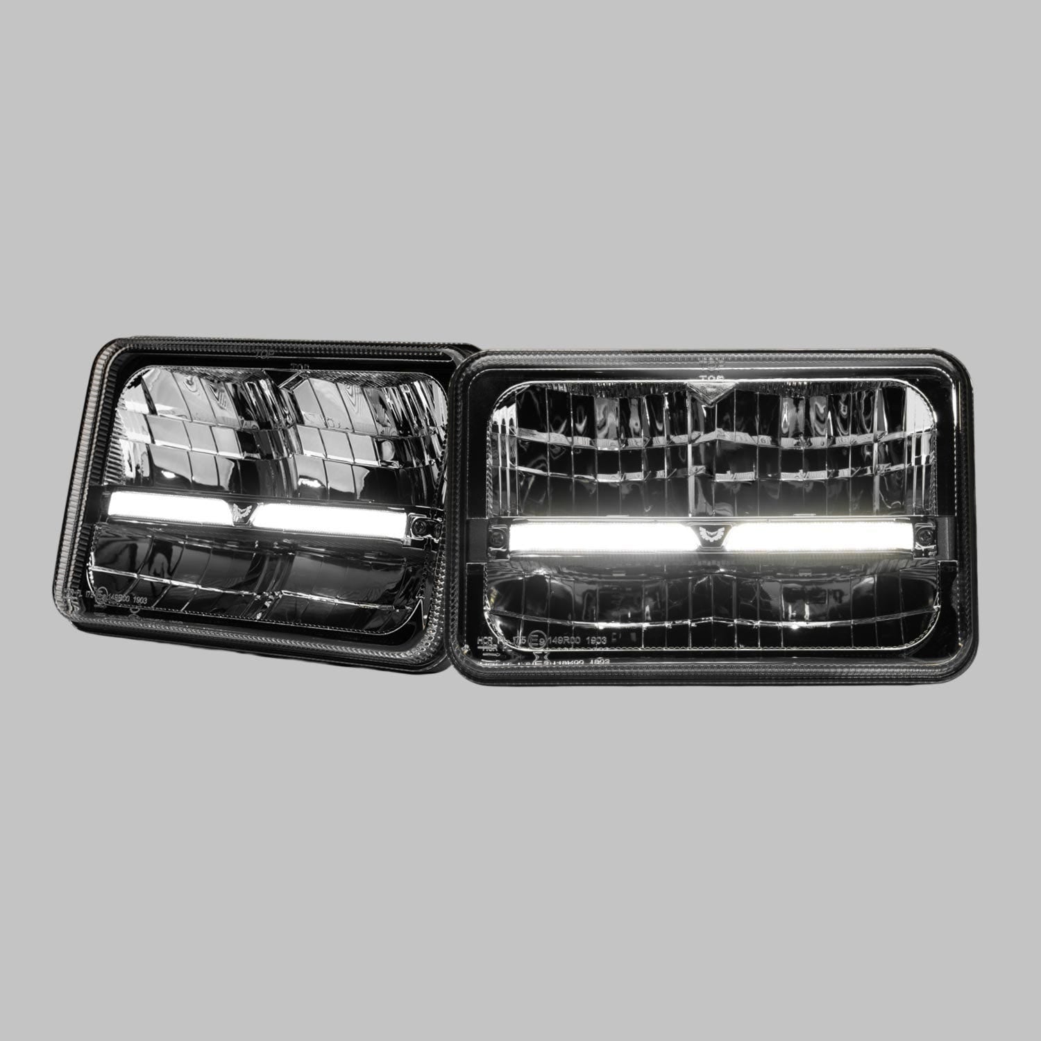 Homage Rectangle 6 x 4 Inch Headlight with DRL & Integrated Indicator (Pair)