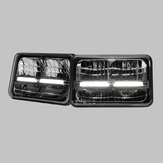 Homage Rectangle 6 x 4 Inch Headlight with DRL & Integrated Indicator (Pair)