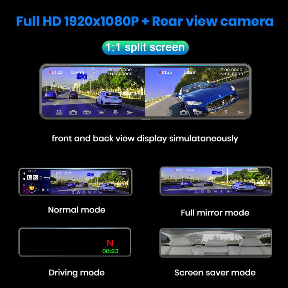 Android Reverse Mirror GPS Bluetooth Dash Cam