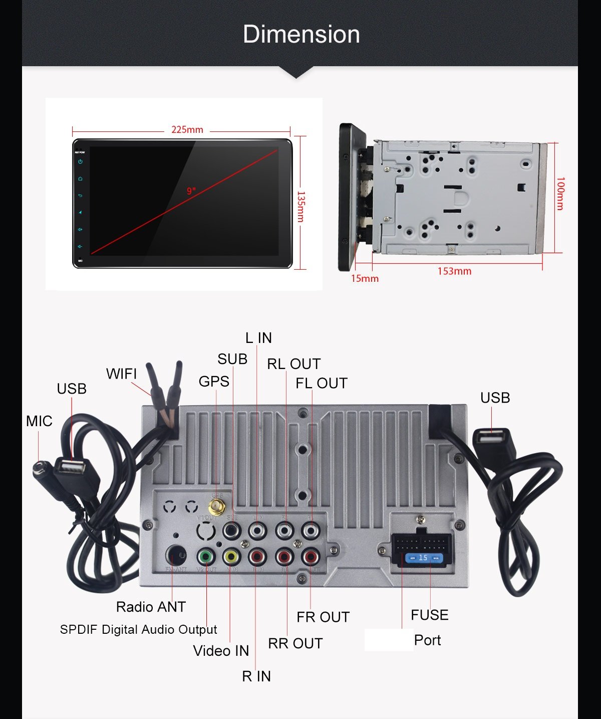 9 inch Universal Multimedia Head unit Android 9 WIRELESS CAR PLAY